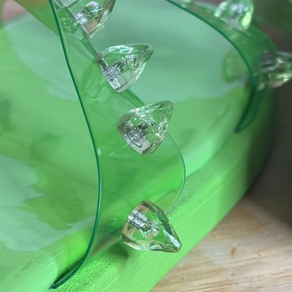 NWOT Azalea Wang Neon Green Spiked Double Strap Slip On Flip Flop Sandals Size 9 - Picture 5 of 5